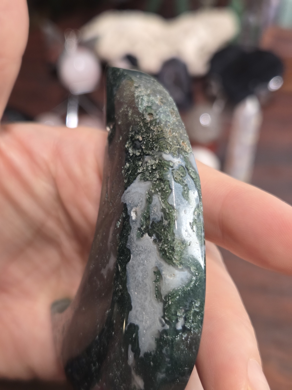 Moss Agate Crescent Moon - Picture 11 of 16